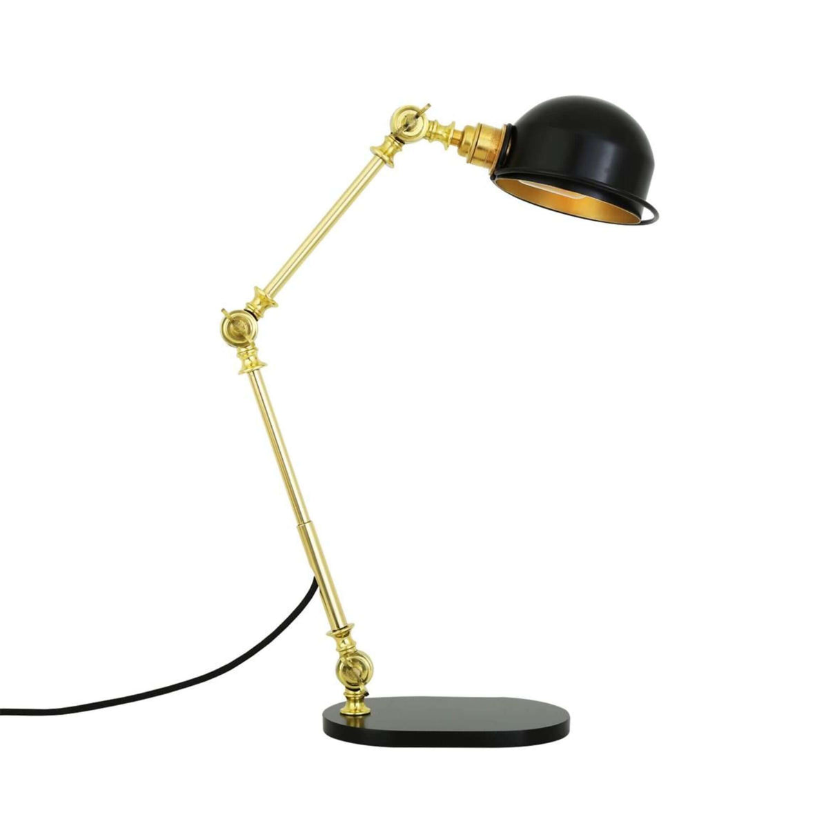 Mullan Puhos Adjustable Arm Brass Desk Lamp - Powder Coated Matte Black & Polished Brass Finish