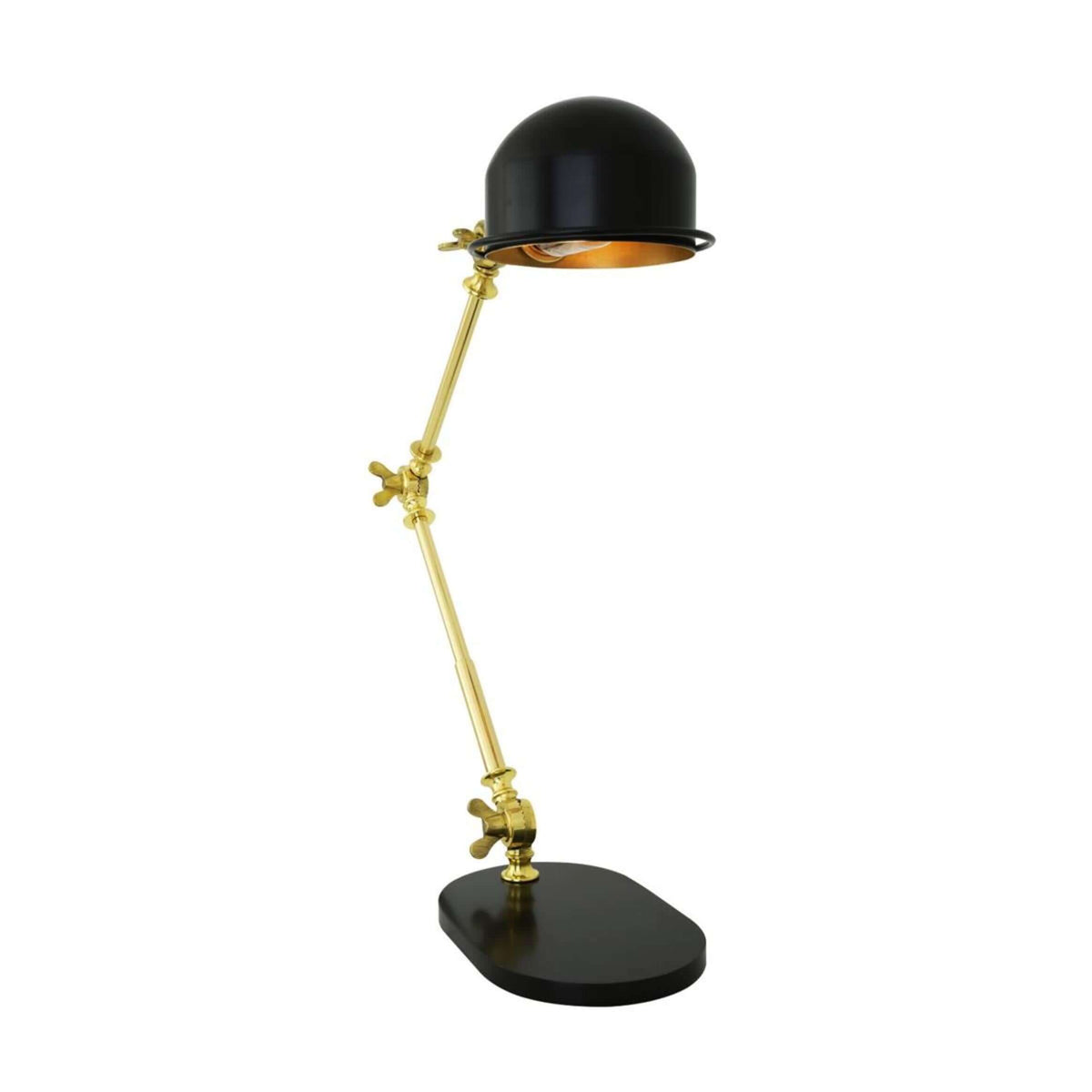 Mullan Puhos Adjustable Arm Brass Desk Lamp - Powder Coated Matte Black & Polished Brass Finish