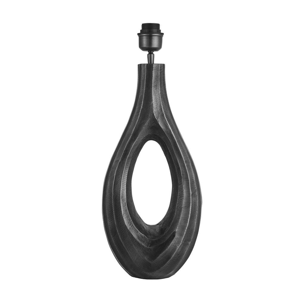 Industville - Ornate Ellipse Table Lamp - Pewter Base - Drum Cotton Shade