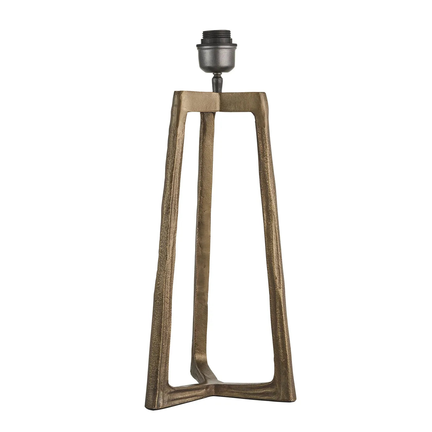 Industville Ornate Tripod Table Lamp in Brass with Rounded Rectangle Shade - Natural Cotton