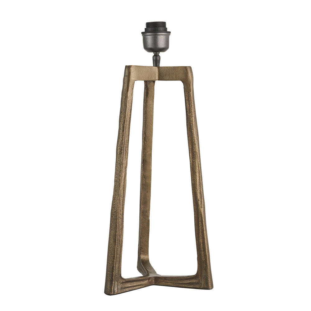 Industville - Ornate Tripod Table Lamp - Brass Base - Rounded Rectangle Cotton Shade