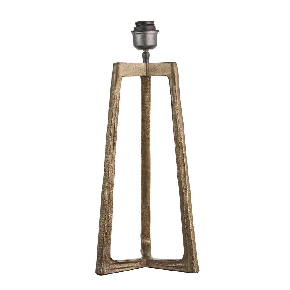 Industville - Ornate Tripod Table Lamp - Brass Base - Rounded Rectangle Cotton Shade