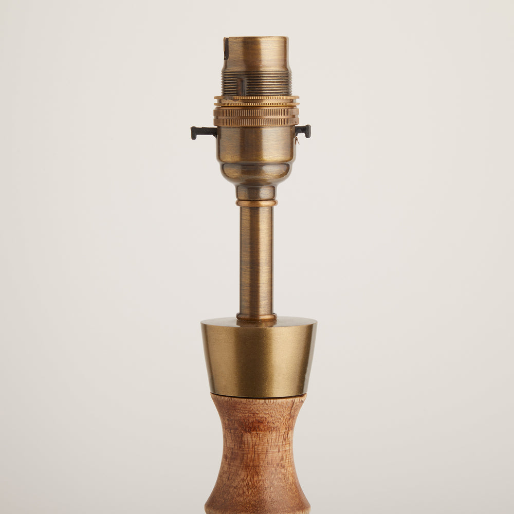 Top detail of Pooky - Tinto Table Lamp Base - Natural Wood and Antique Brass