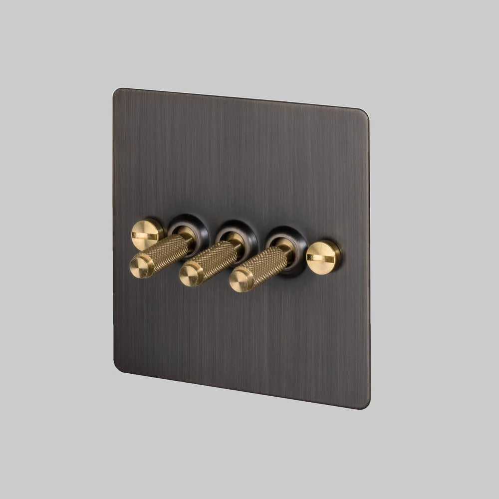 Buster & Punch 3G Toggle Switch - Cross - Smoked Bronze Plate - Brass Screws