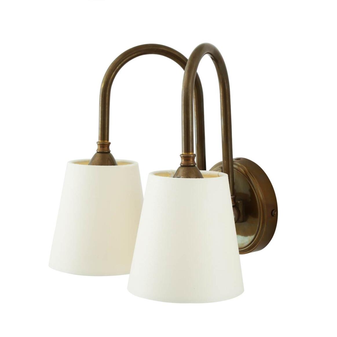 Mullan - Uppsala Two-Arm Brass Wall Light with Fabric Shades 28cm IP20 - Antique Brass Finish