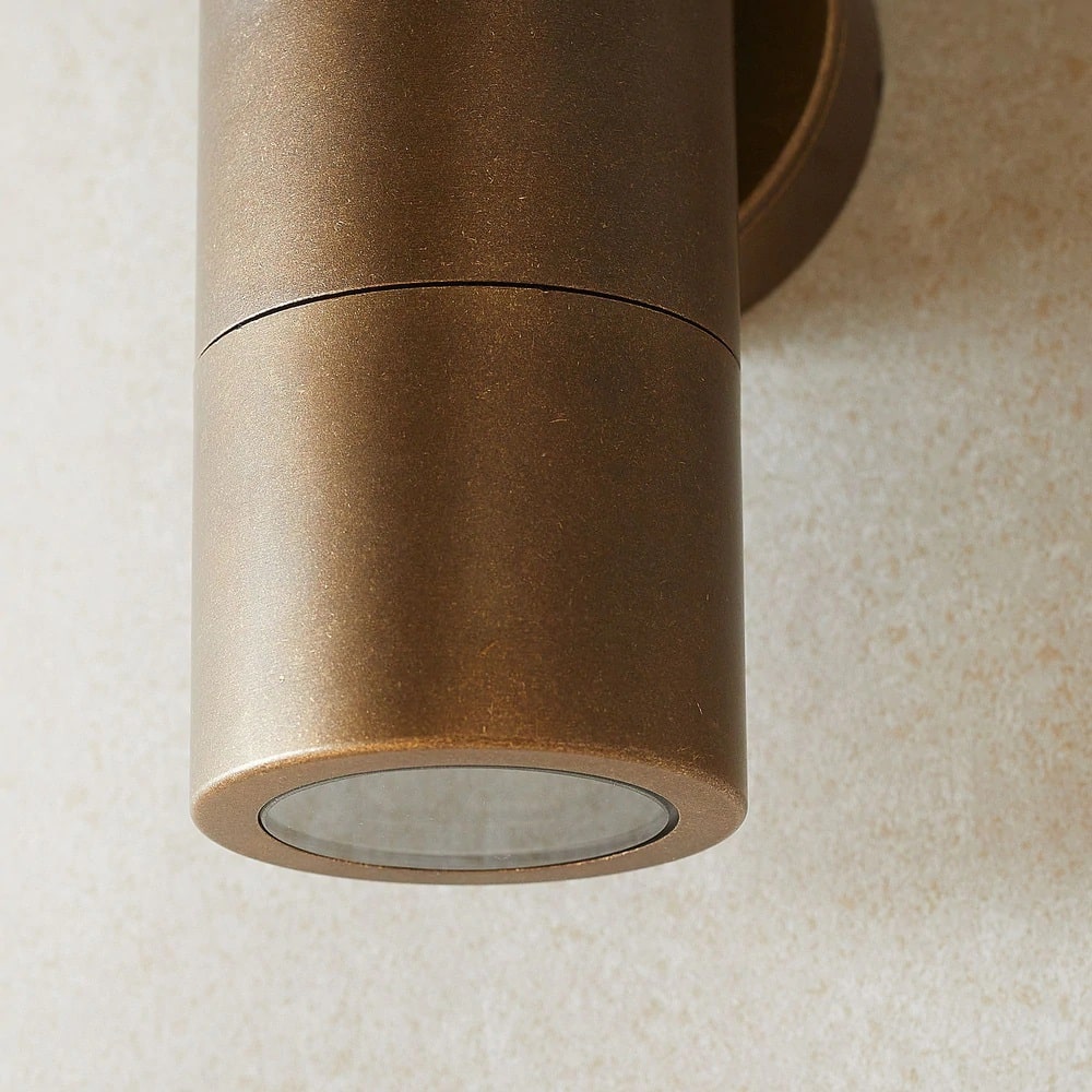 Pooky Portreath IP65 Up and Down Pillar wall light - Aged Brass
