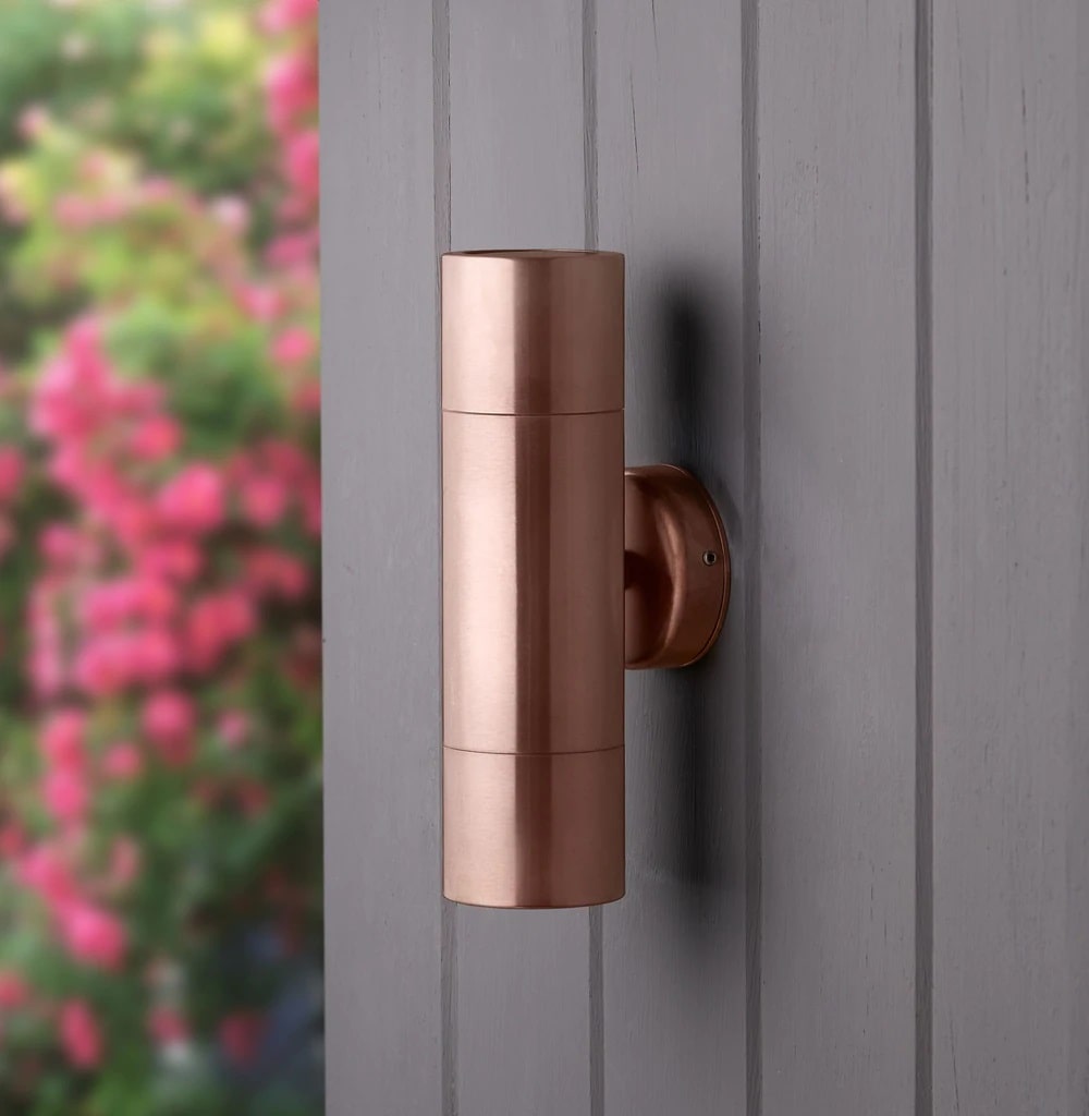Pooky Portreath IP65 Up and Down Pillar wall light - Copper
