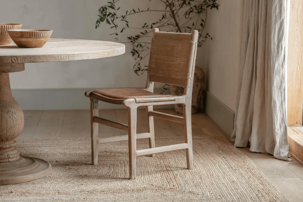 Nkuku - Nayan Leather & Jute Dining Chair - Tan