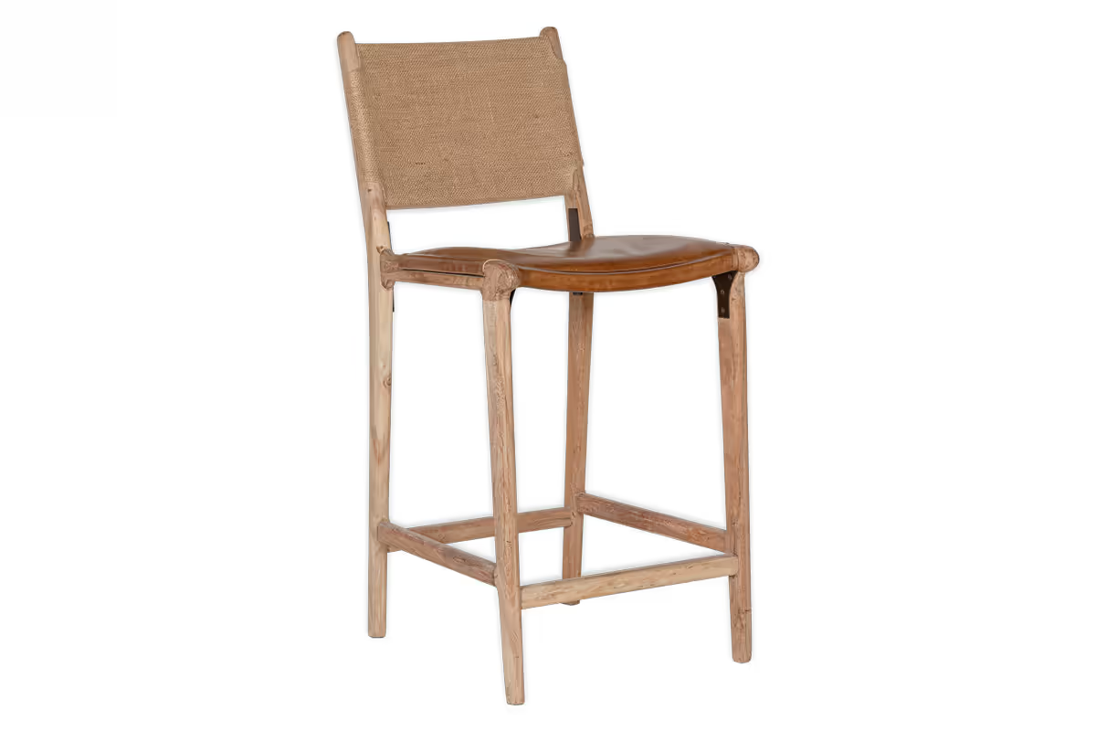 Nkuku - Nayan Leather & Jute Counter Chair - Tan