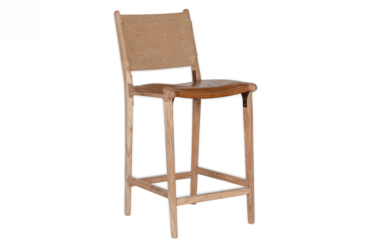 Nkuku - Nayan Leather & Jute Counter Chair - Tan