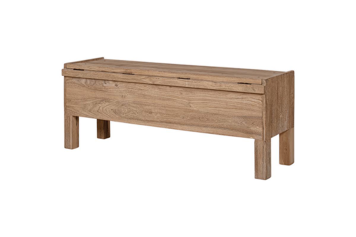 Nkuku - Teni Reclaimed Wood Storage Bench with Upholstered Linen Cushion - Natural