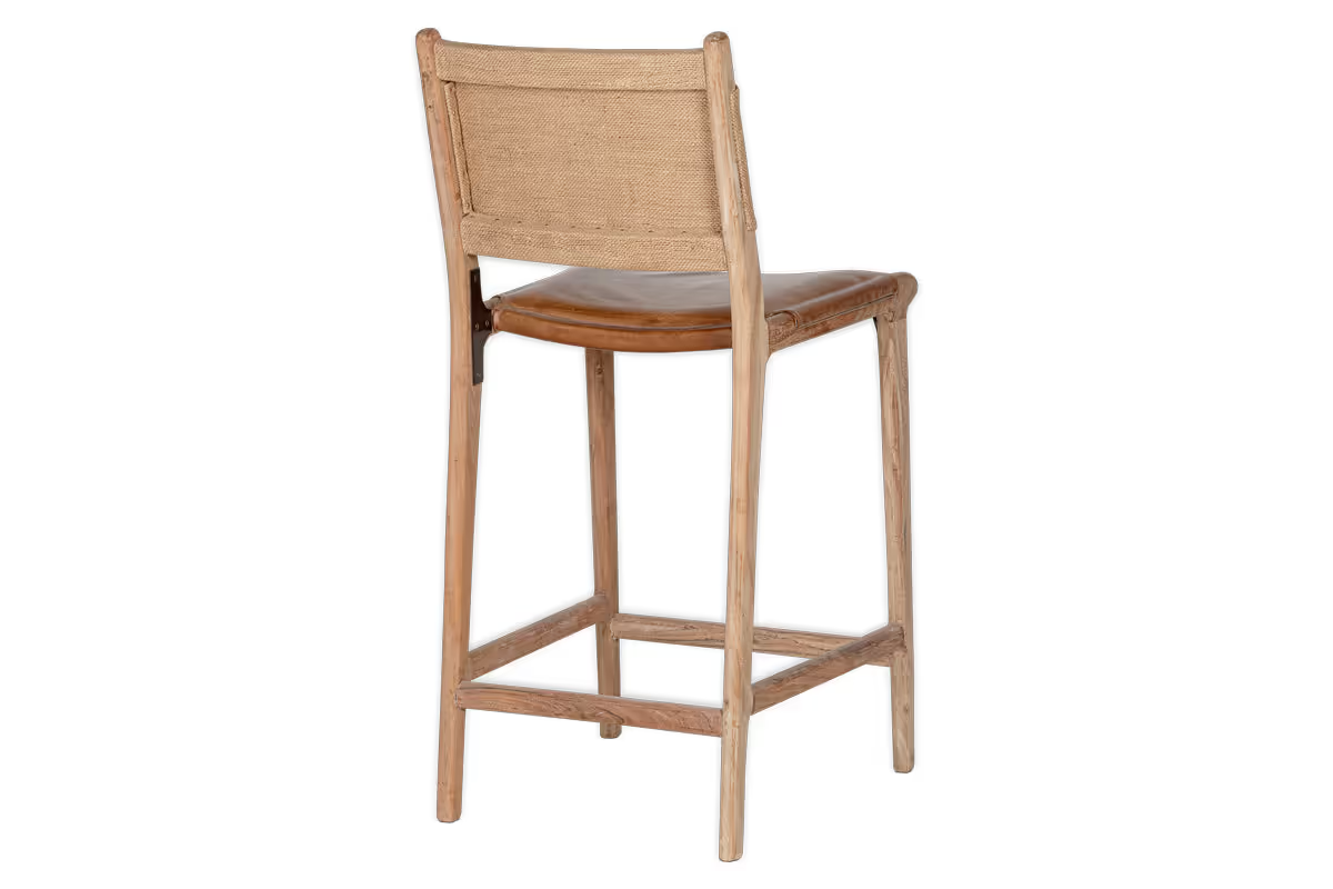 Nkuku - Nayan Leather & Jute Counter Chair - Tan
