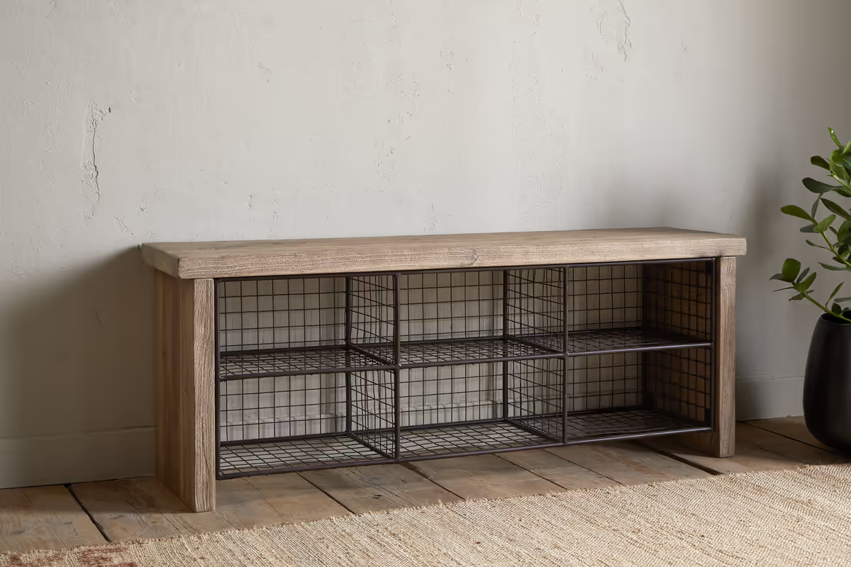 Nkuku - Abha Reclaimed Wood & Iron Storage Bench - Natural