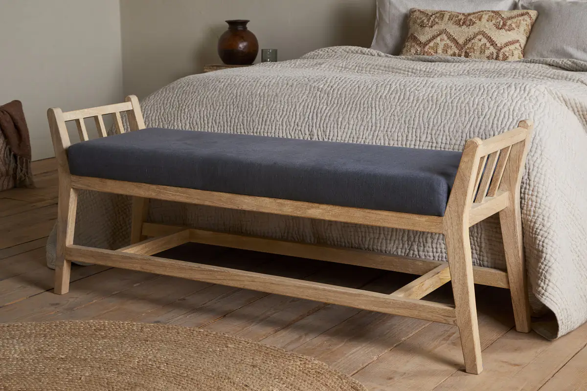 Nkuku - Avanthi Upholstered Sleigh Bench - Charcoal