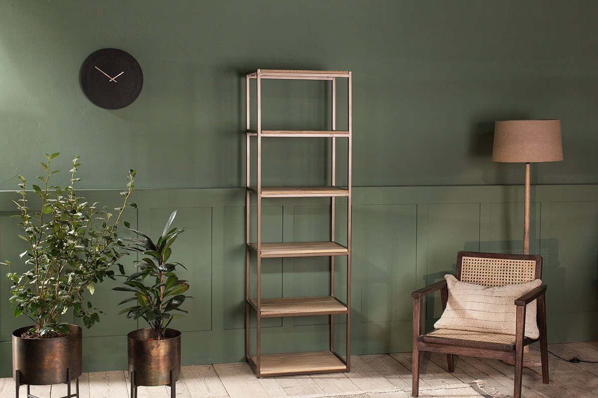 Nkuku - Marjori Mango Wood And Iron Standing Shelves - Narrow