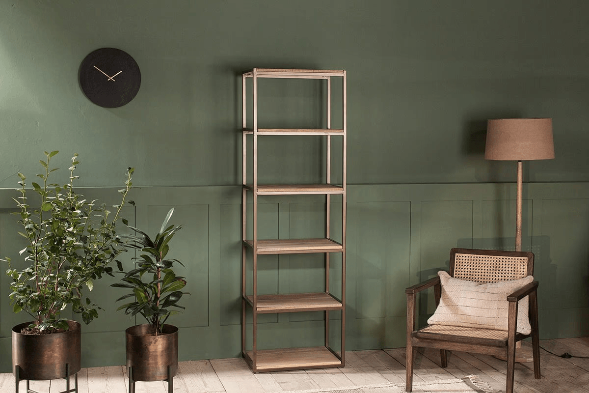 Nkuku - Marjori Mango Wood And Iron Standing Shelves - Narrow
