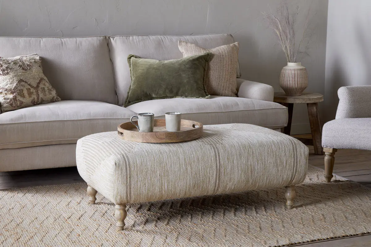 Nkuku - Aranya Upholstered Ottoman - Natural