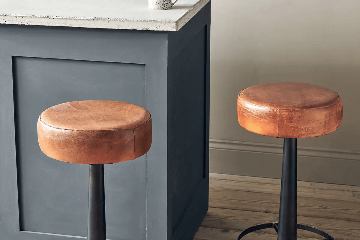 Nkuku - Narwana Leather Round Stool - Aged Tan