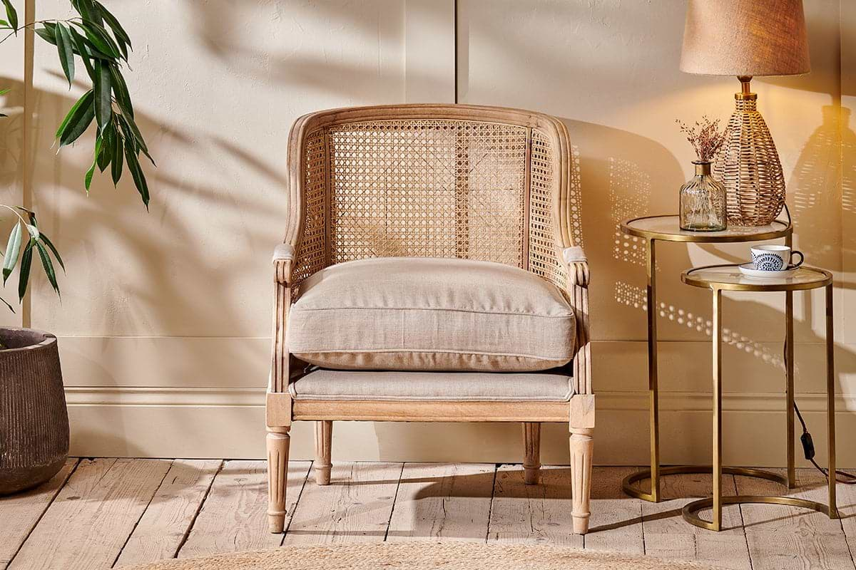 Nkuku - Kaziria Cane & Linen Armchair - Natural