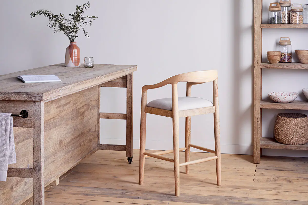 Nkuku - Anbu Mango Wood Upholstered Counter Chair - Natural