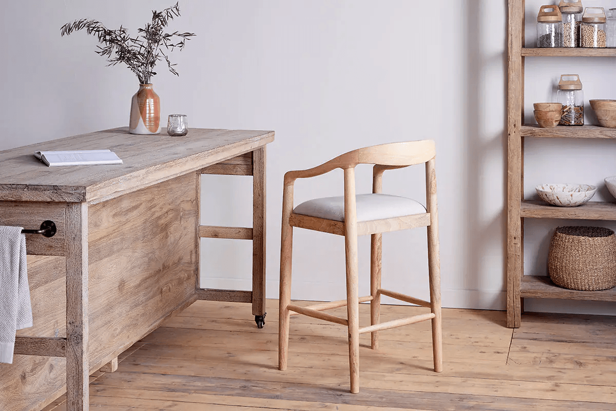Nkuku - Anbu Mango Wood Upholstered Counter Chair - Natural