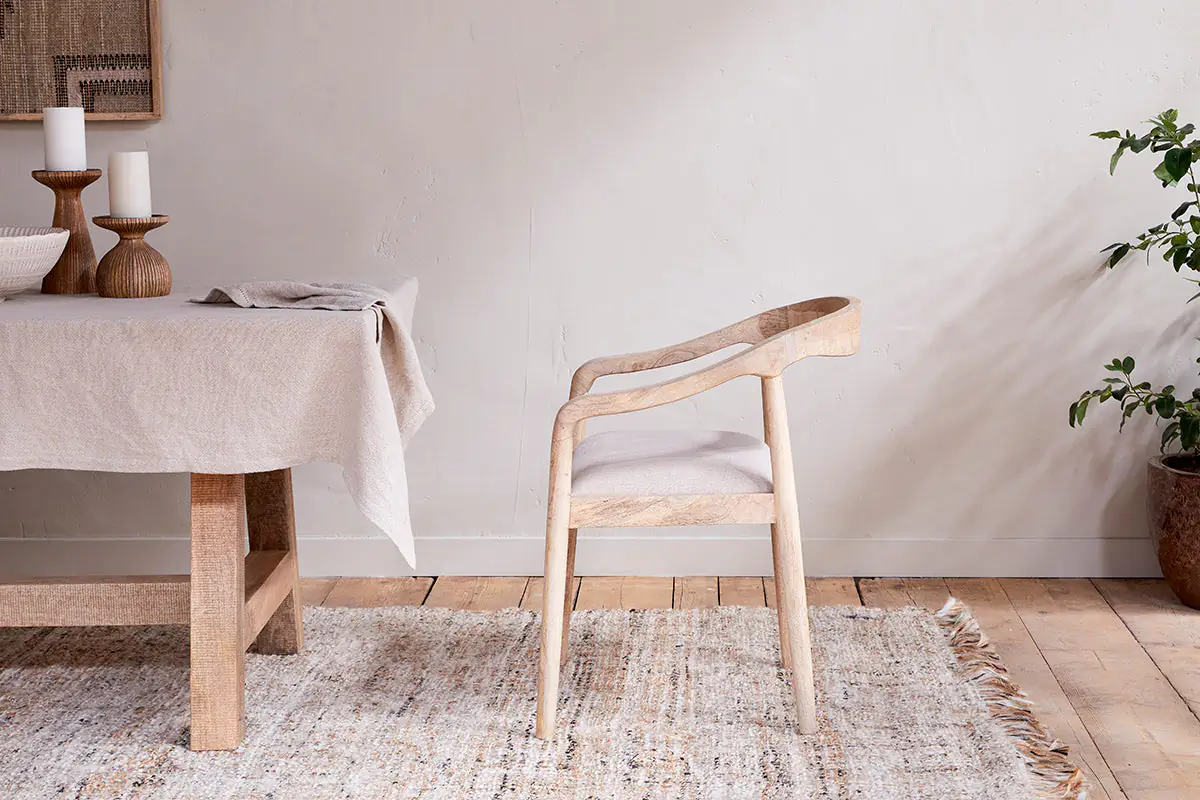 Nkuku - Anbu Mango Wood Upholstered Dining Chair - Natural
