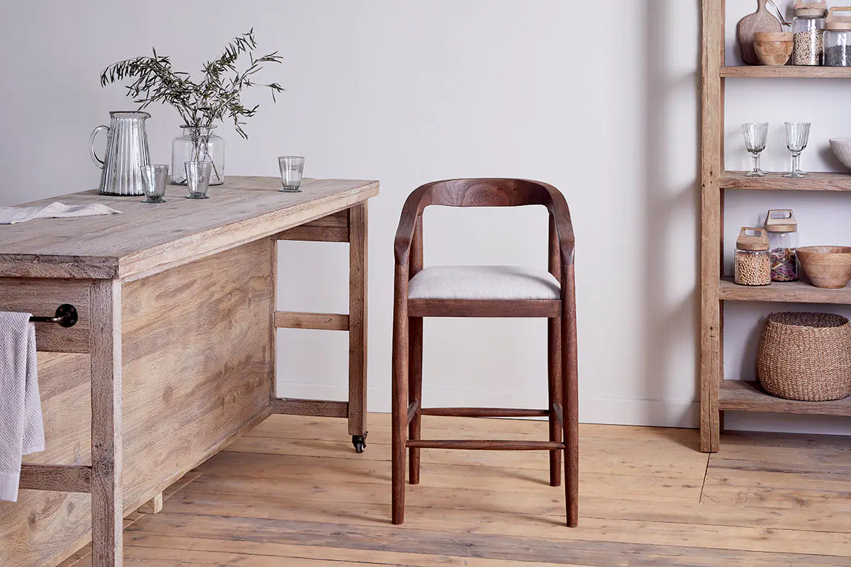 Nkuku - Anbu Acacia Upholstered Counter Chair - Washed Walnut