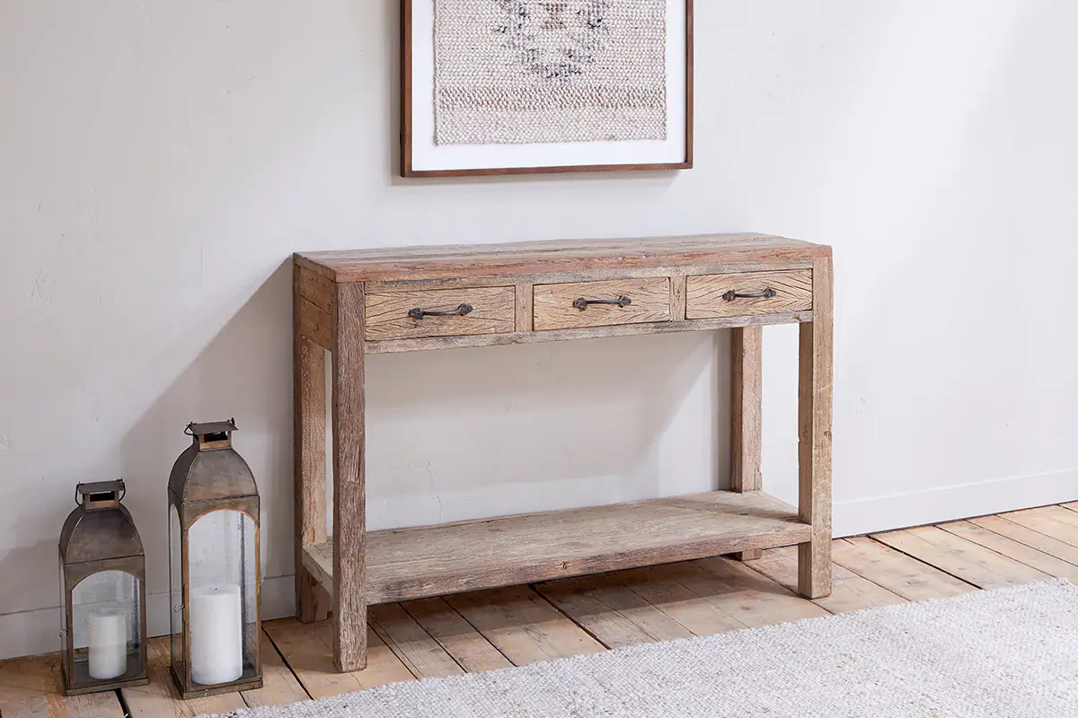 Nkuku - Ibo Reclaimed Wood 3 Drawer Console Table - Natural