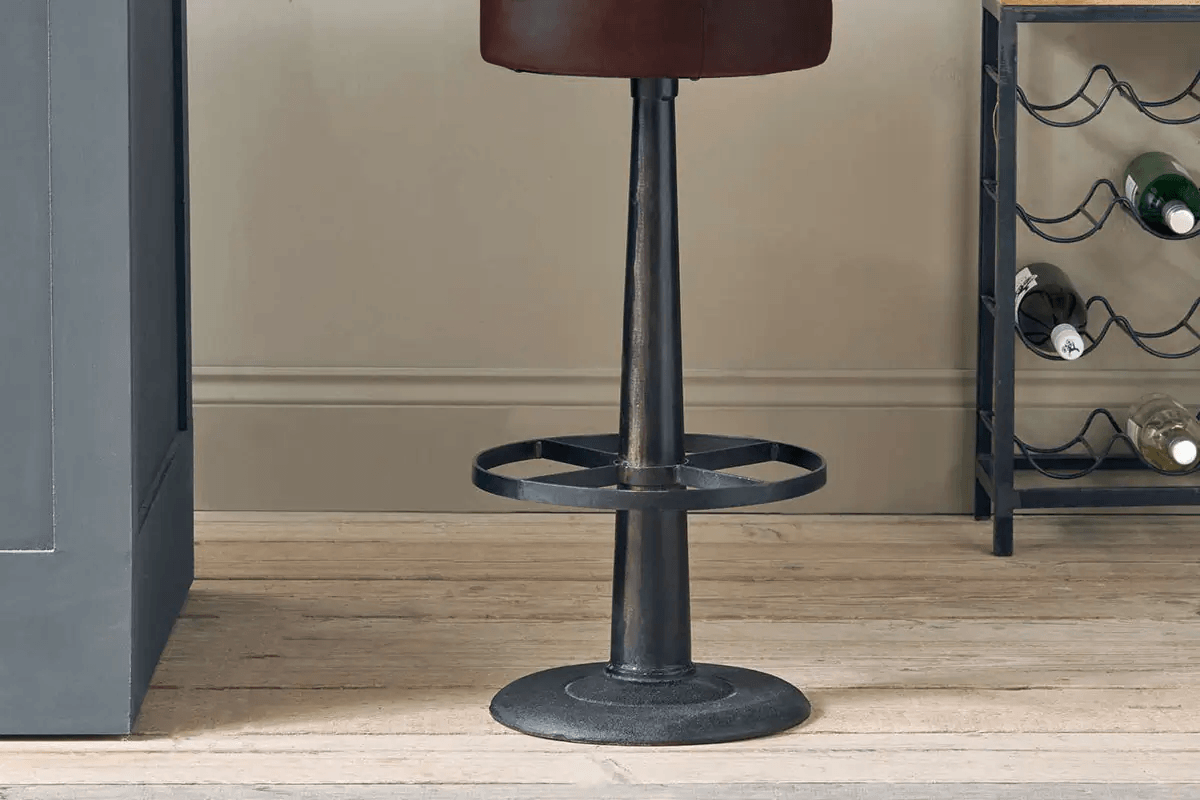 Nkuku - Narwana Leather Round Stool - Dark Brown