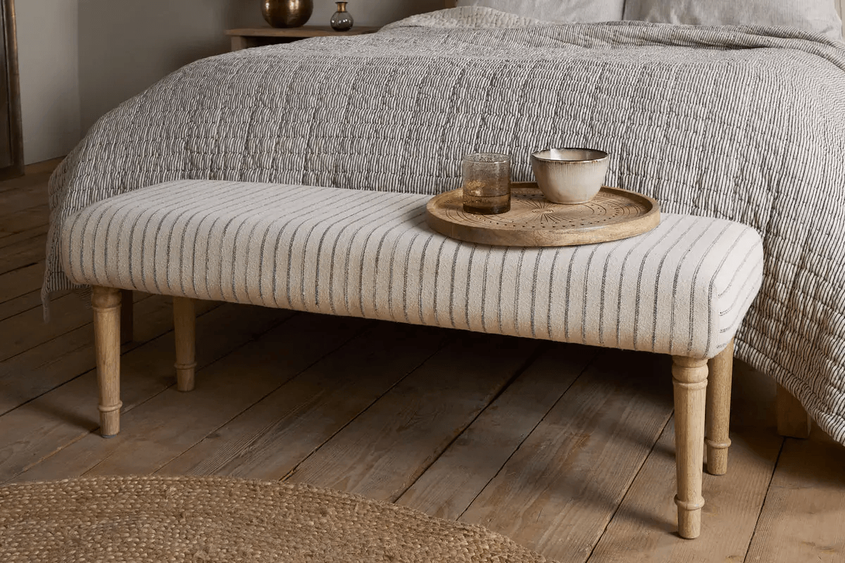 Nkuku - Sanja Stripe Upholstered Bench - Grey