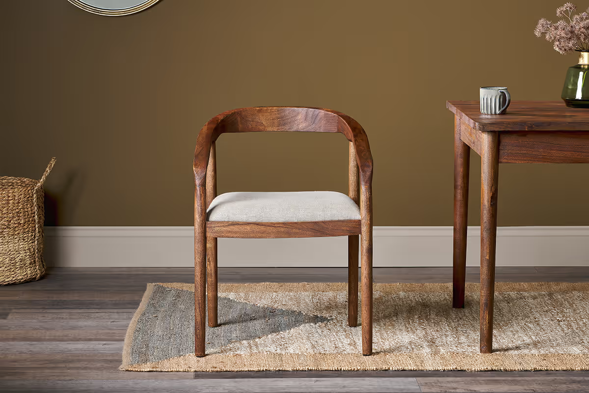 Nkuku - Anbu Acacia Upholstered Dining Chair - Washed Walnut
