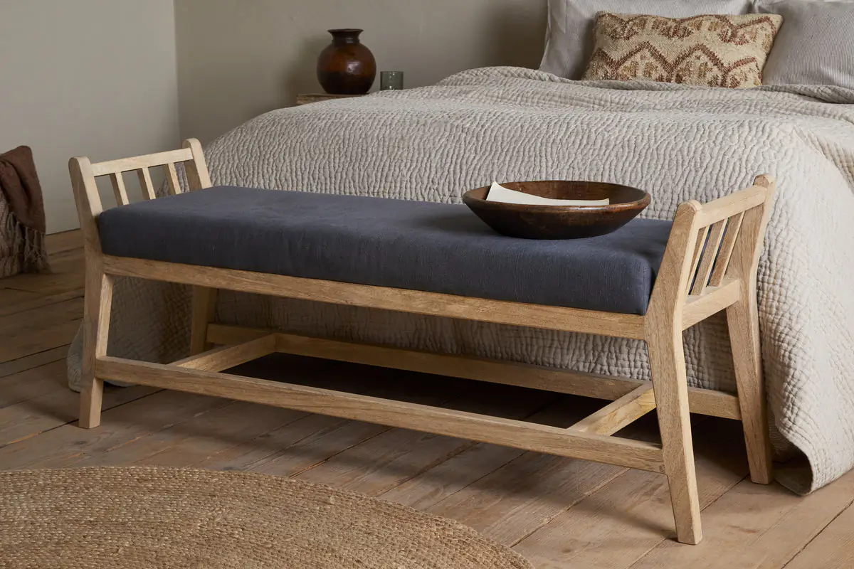 Nkuku - Avanthi Upholstered Sleigh Bench - Charcoal