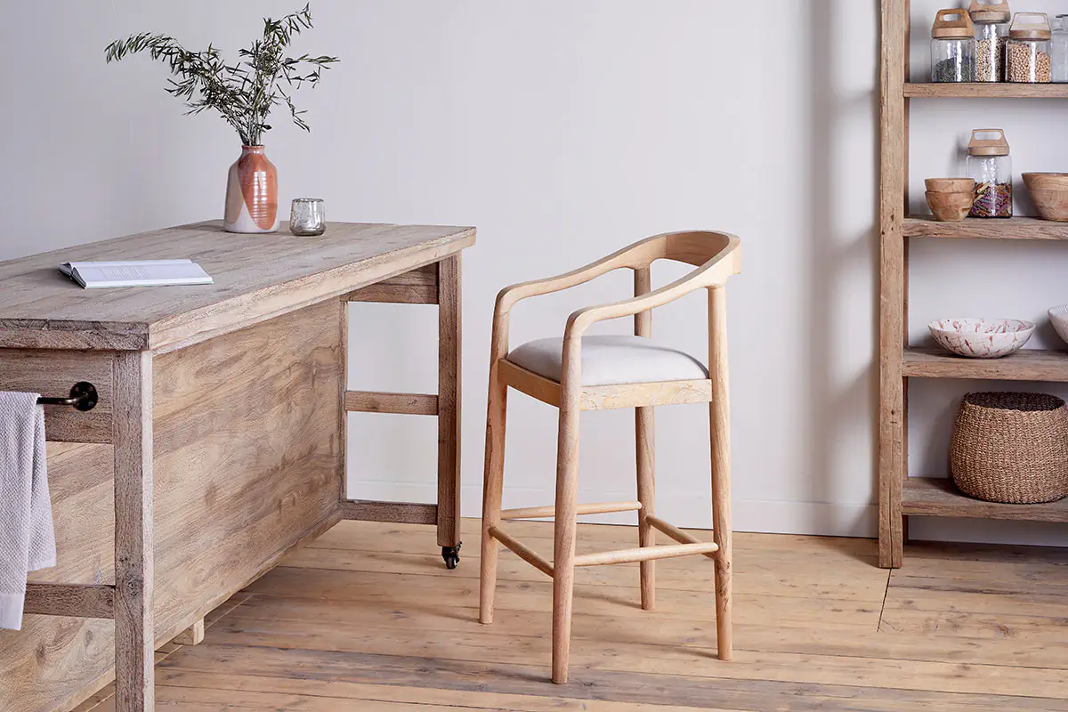 Nkuku - Anbu Mango Wood Upholstered Counter Chair - Natural