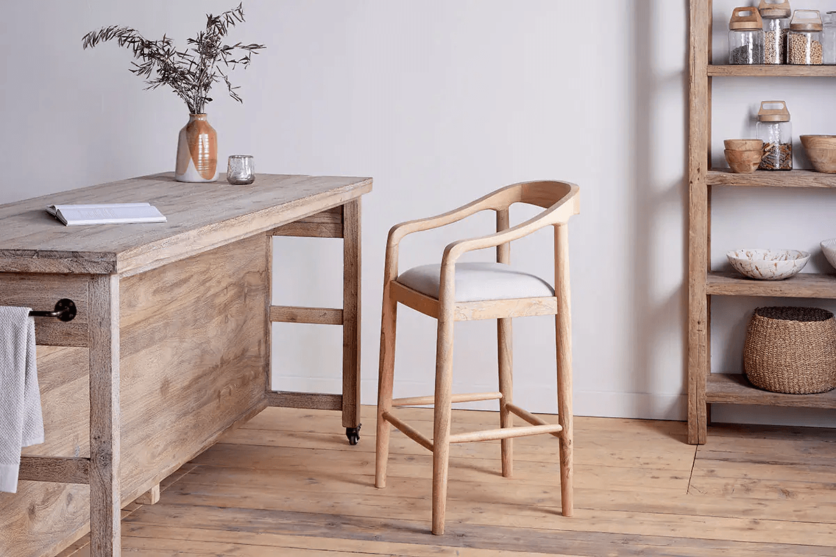 Nkuku - Anbu Mango Wood Upholstered Counter Chair - Natural