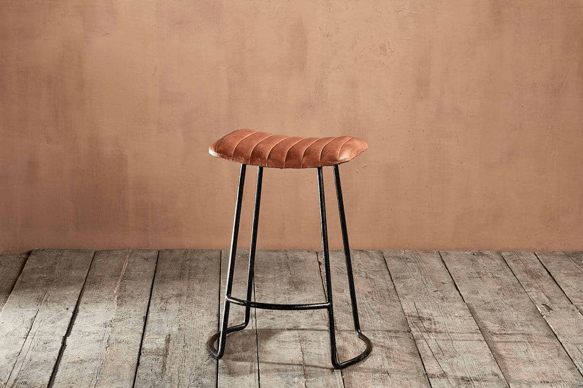 Nkuku - Narwana Ribbed Leather Stool - Aged Tan - Small