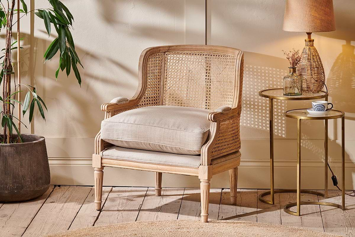 Nkuku - Kaziria Cane & Linen Armchair - Natural