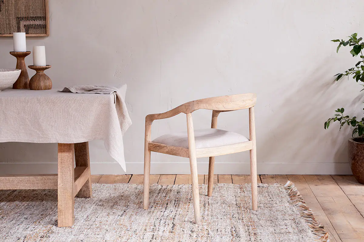 Nkuku - Anbu Mango Wood Upholstered Dining Chair - Natural