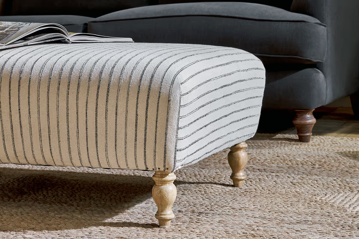 Nkuku - Sanja Stripe Upholstered Ottoman - Off White