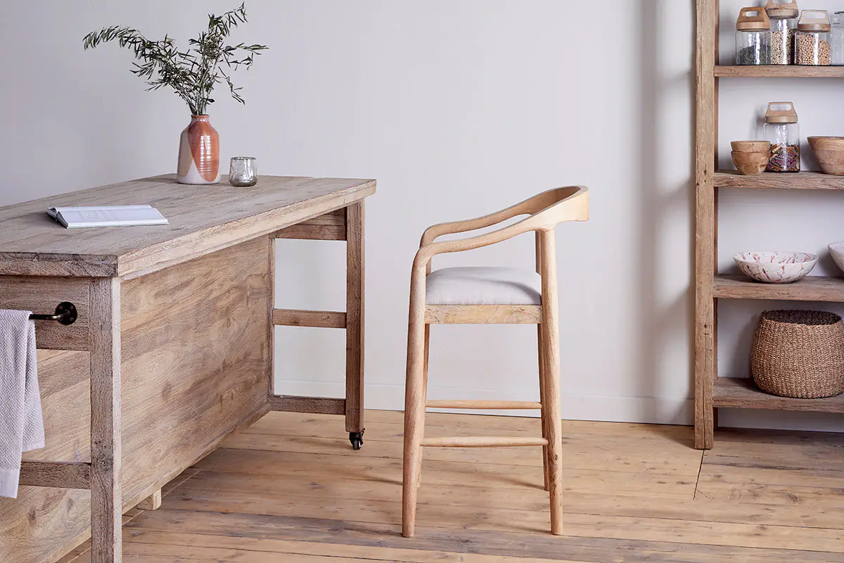 Nkuku - Anbu Mango Wood Upholstered Counter Chair - Natural