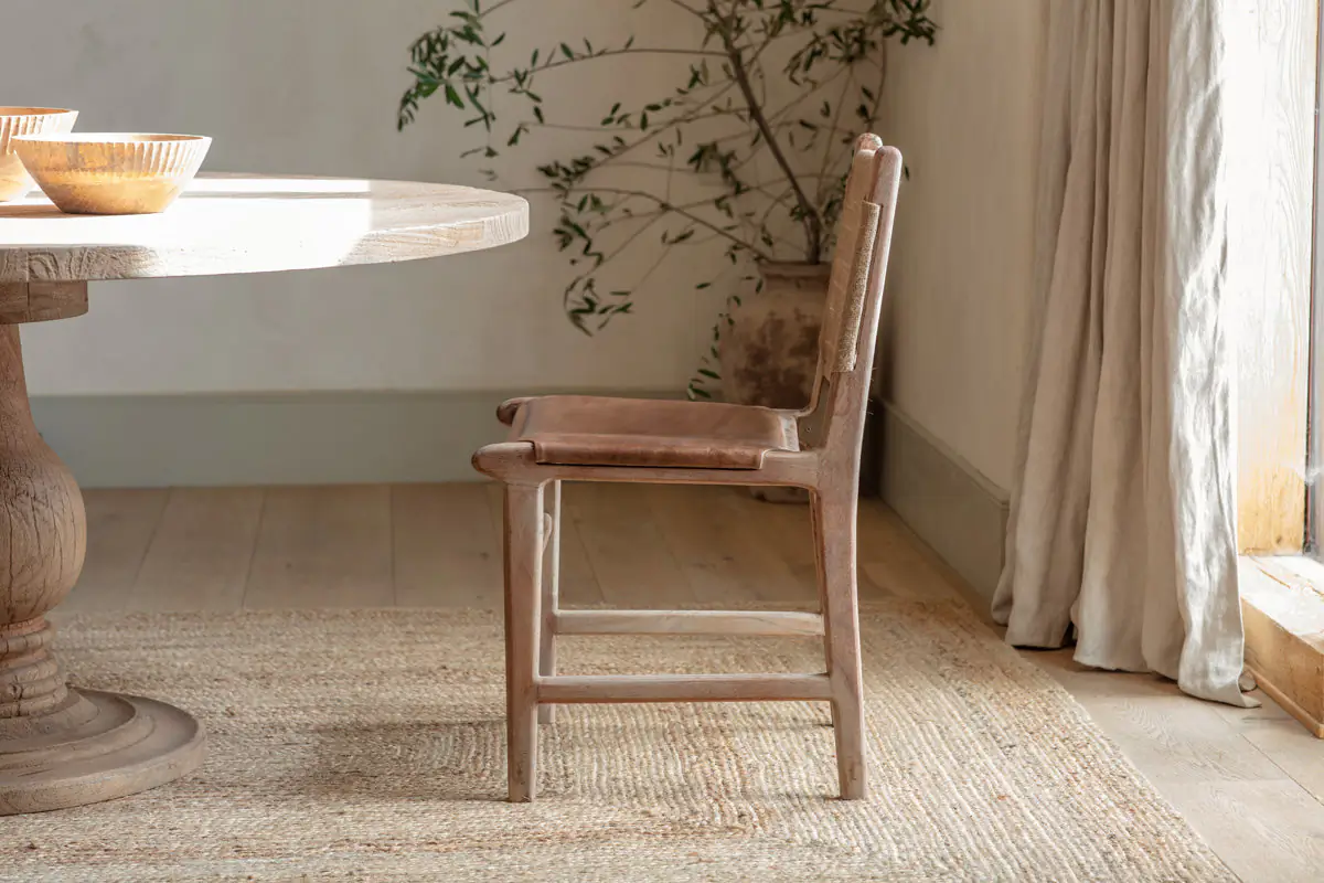 Nkuku - Nayan Leather & Jute Dining Chair - Tan