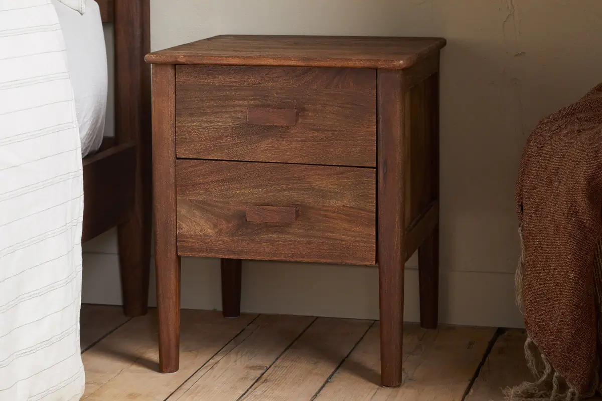 Nkuku - Anbu Acacia Bedside Table - Washed Walnut