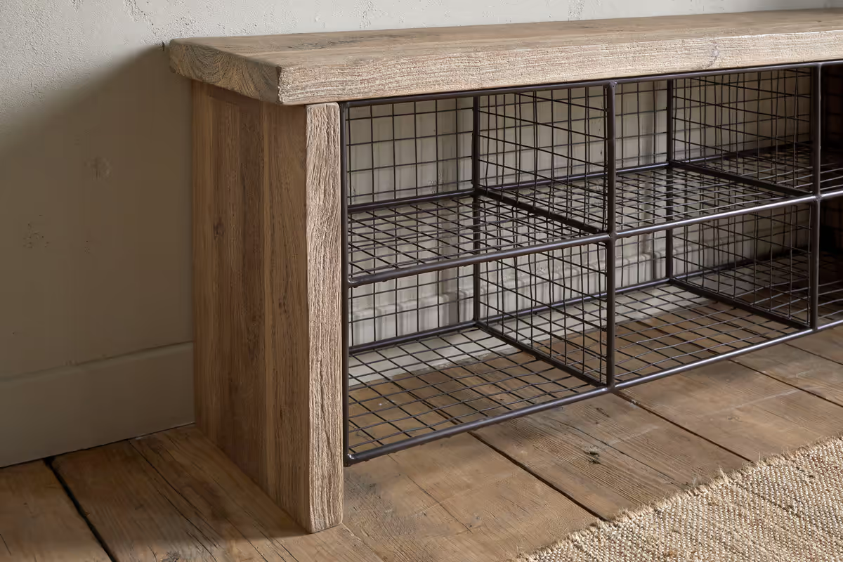 Nkuku - Abha Reclaimed Wood & Iron Storage Bench - Natural