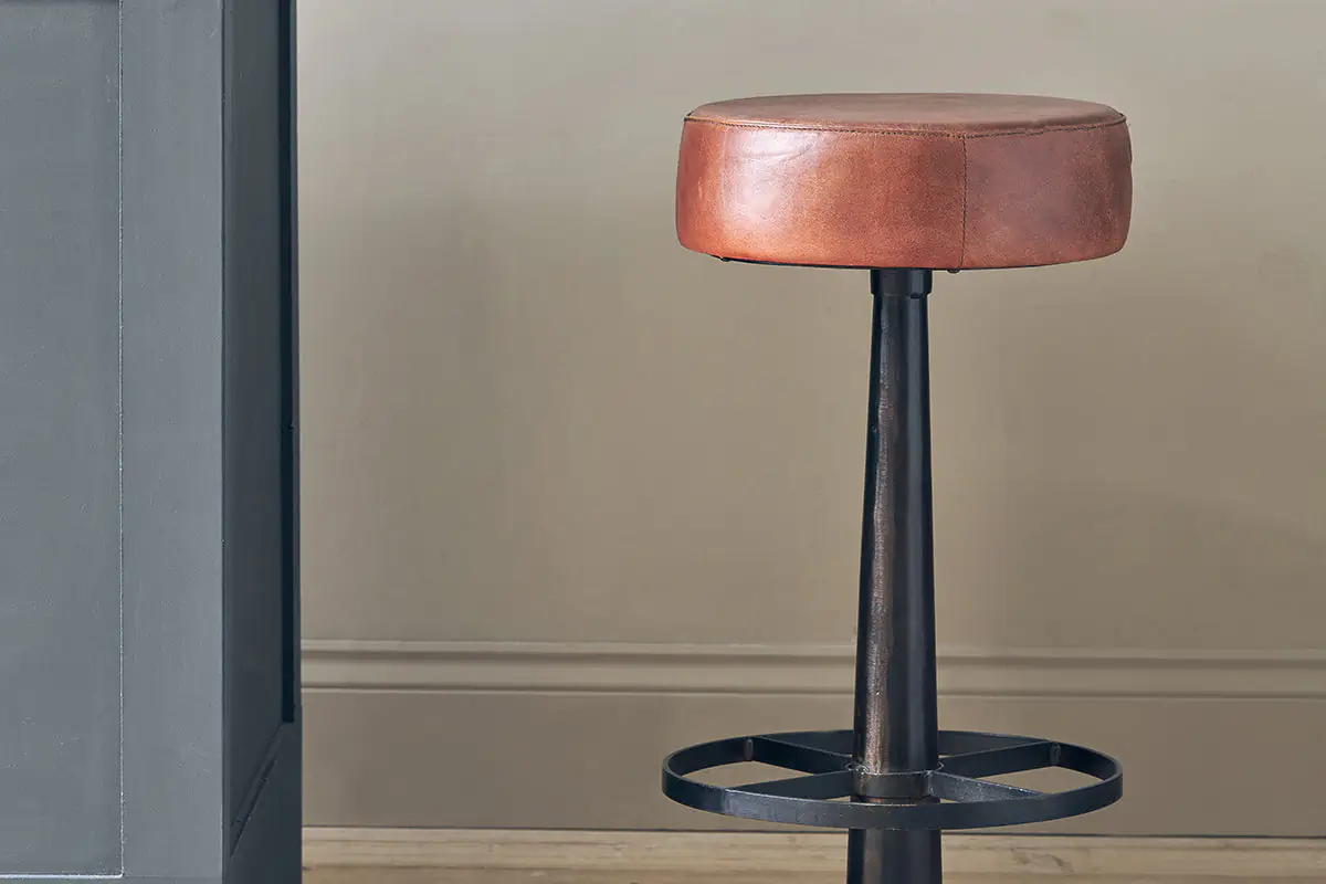 Nkuku - Narwana Leather Round Stool - Chocolate Brown