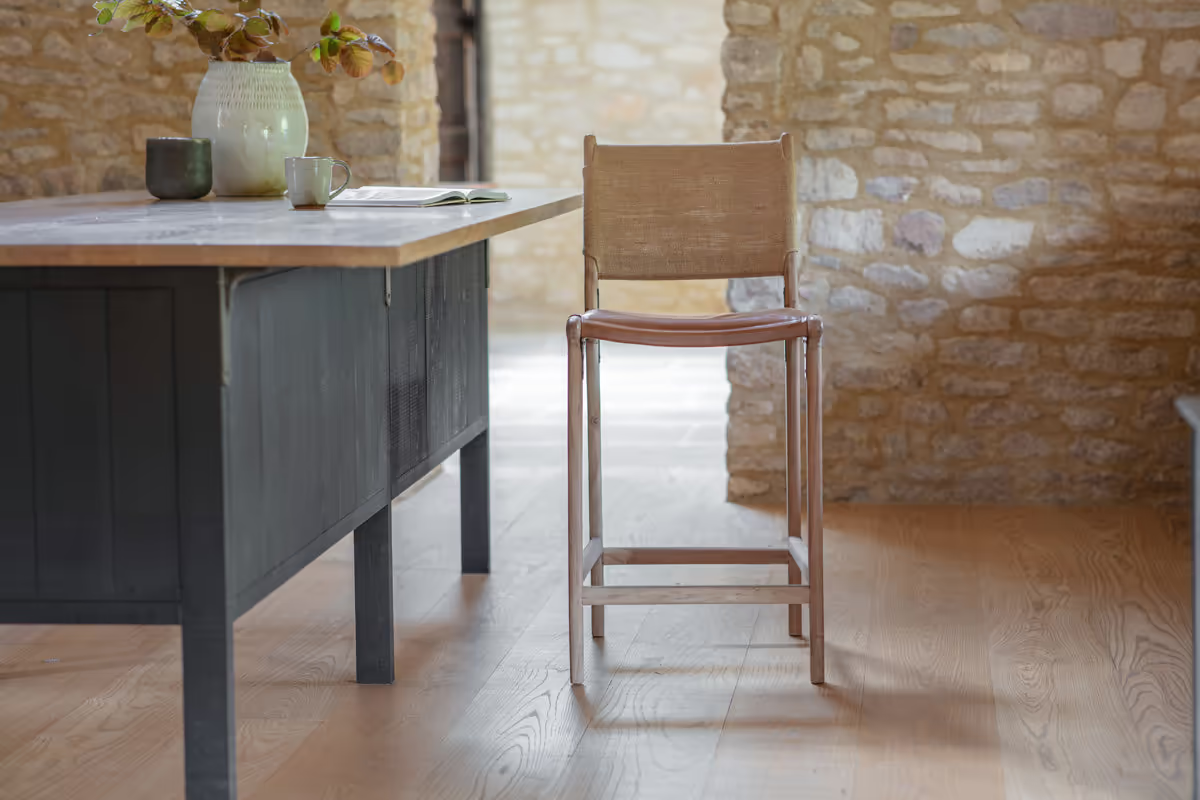 Nkuku - Nayan Leather & Jute Counter Chair - Tan
