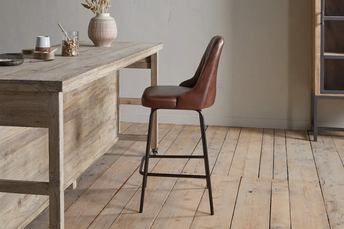 Nkuku - Harsha Leather Counter Chair - Chocolate Brown