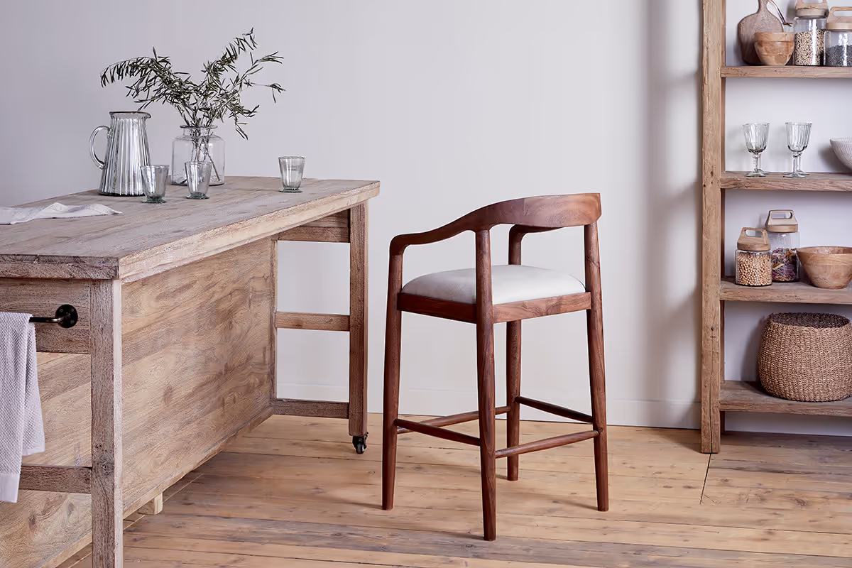 Nkuku - Anbu Acacia Upholstered Counter Chair - Washed Walnut