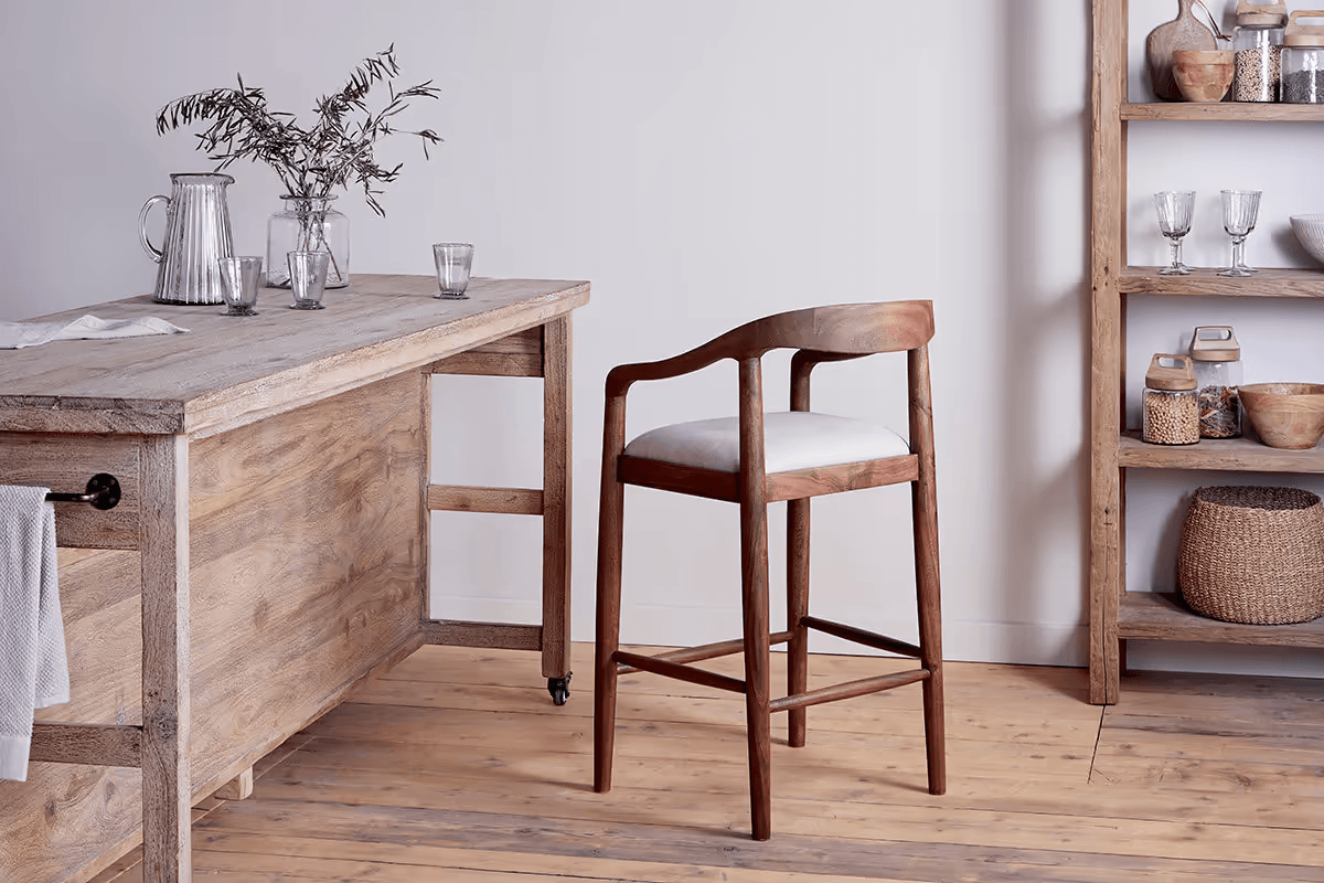 Nkuku - Anbu Acacia Upholstered Counter Chair - Washed Walnut