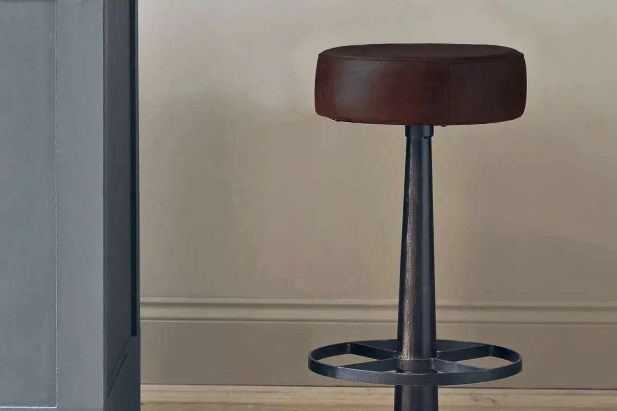 Nkuku - Narwana Leather Round Stool - Dark Brown