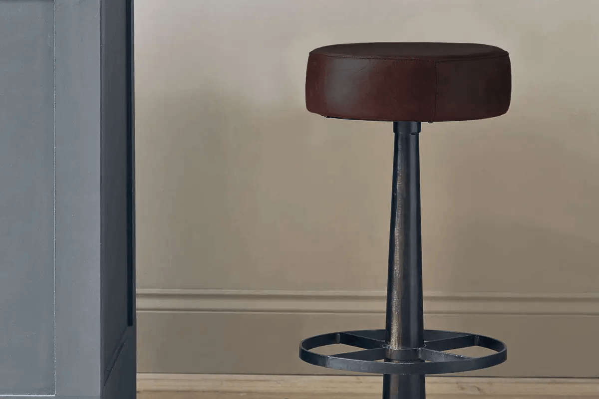 Nkuku - Narwana Leather Round Stool - Dark Brown