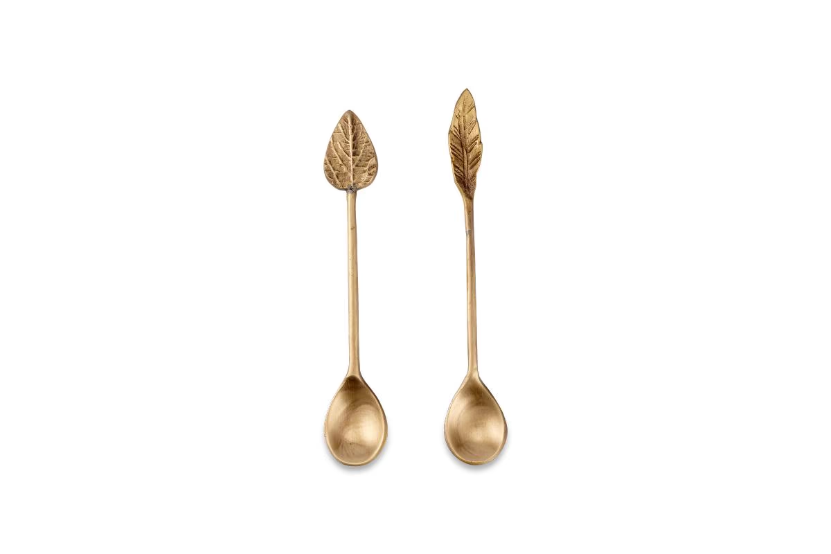 Nkuku - Leaf Spoon Gift Set - Antique Brass (Set of 2)